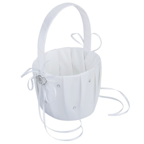 Satin Wedding Flower Girl Basket Double-Heart R...