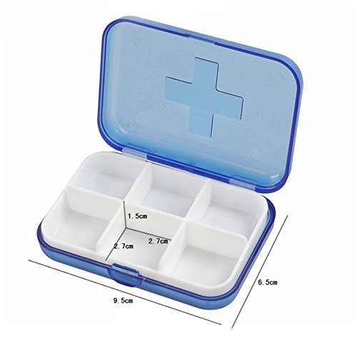 6-slots mini boîte de pilule boîte de bijoux(bleu)