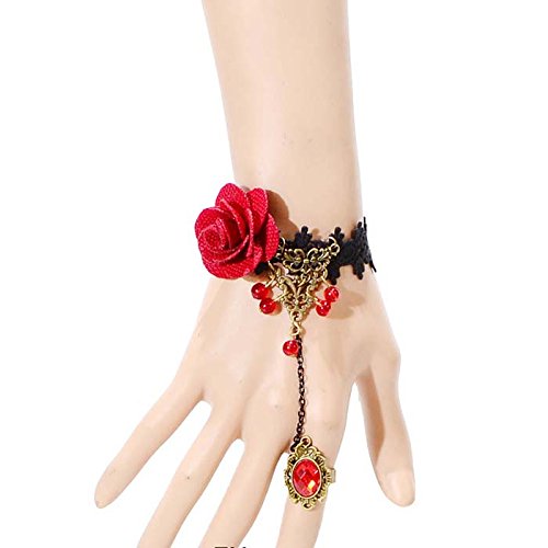 Rétro dentelle noir diamant anneau gothique fle...