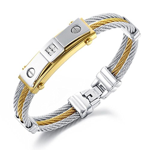 Hommes punk or-argent zircon incrusté titane ac...