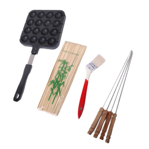 16 Moules de Cuisson de Takoyaki avec Poignée Noir