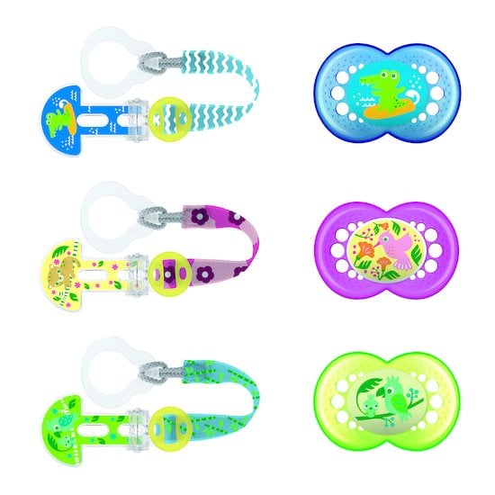  Sucette 6m+ silicone + attache sucette Aléatoire  de Mam code EAN 01073683 