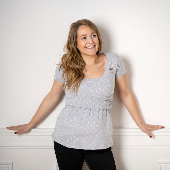  T-shirt grossesse croisé à pois Gris  de MAIKA Maternity code EAN 01139818 