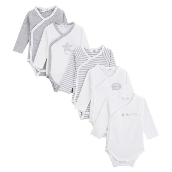  Lot 5 bodies Blanc/Gris Naissance de P'tit Bisou Petit Prix code EAN 01146427 