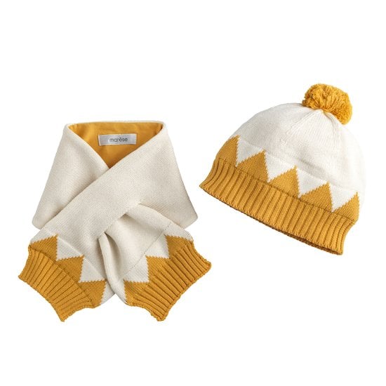  Bonnet + écharpe Safran et cie Blanc/Jaune  de Marèse code EAN 01150589 