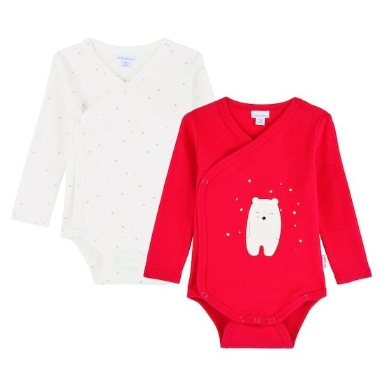  Noël Lot de 2 bodies manches longues rouge et blanc  de P'tit bisou code EAN 01151656 