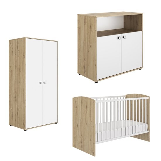  Trio Chambre Arthur : Lit + Commode + Armoire Blanc/Chêne  de Galipette code EAN 01155911 