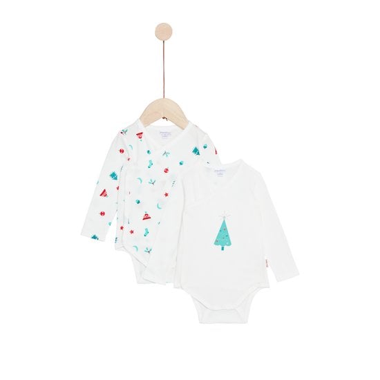  Noël Lot de 2 Bodies manches longues Ecru  de P'tit bisou code EAN 01164240 