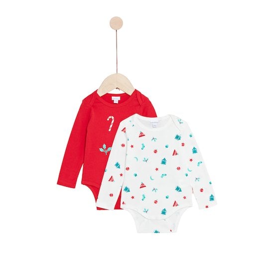  Noël Lot de 2 Bodies manches longues Rouge  de P'tit bisou code EAN 01164245 