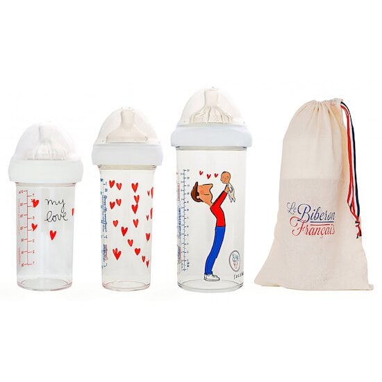  Coffret 2 biberons 210 ml & 1 biberon 360 ml Papa & Bébé by Soledad  de Le Biberon Français code EAN 01164726 