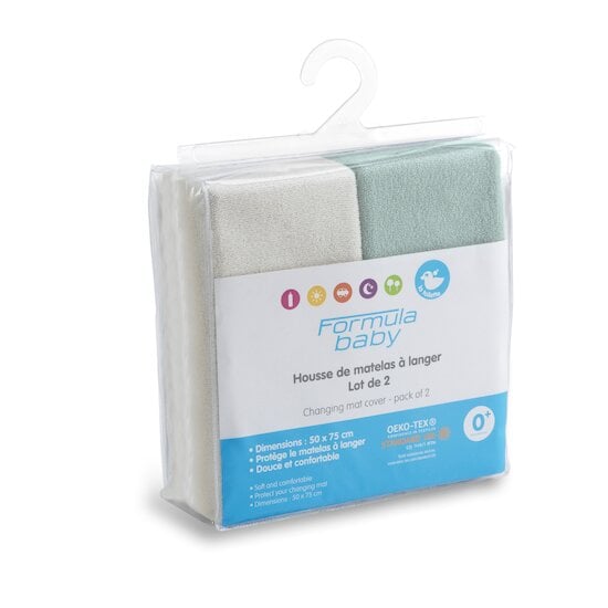  Lot de 2 housse à matelas à langer Ecru/Vert gris  de Formula Baby code EAN 01165241 