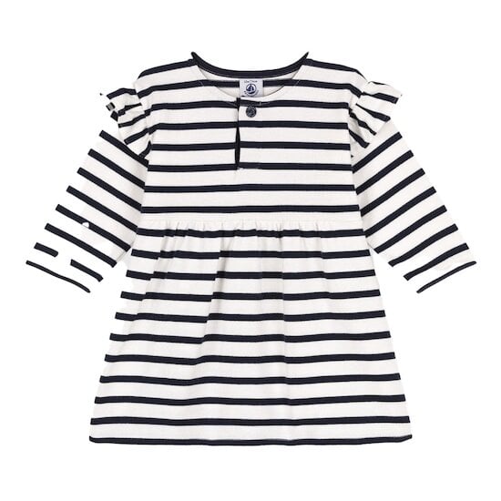  Robe manches longues bébé rayée marinière en jersey épais Blanc Marshmallow/Bleu Smoking 3 mois de Petit Bateau code EAN 01169292 