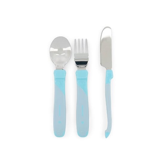  Lot de 3 couverts d'apprentissage acier inoxydable Bleu 12 mois + de Twistshake code EAN 01172175 
