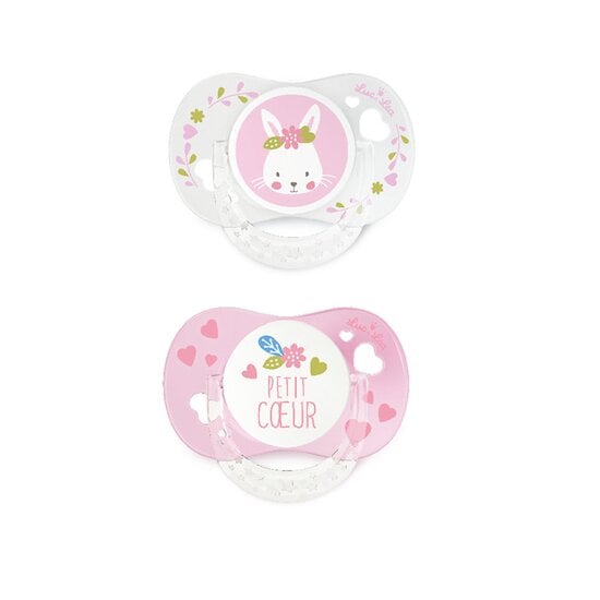  Lot de 2 Sucettes Anatomique en silicone avec anneau Lapin/Petit Cœur 0-6 mois de Luc et Léa code EAN 01172965 