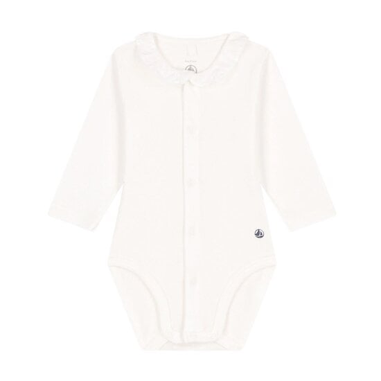  Body manches longues à collerette en coton bébé Blanc marshmallow  de Petit Bateau code EAN 01175426 