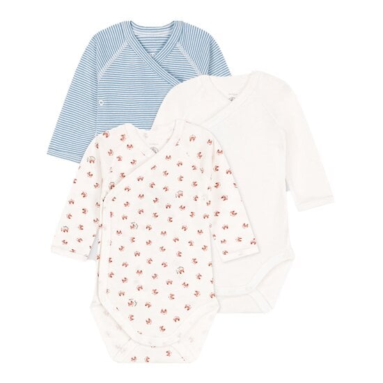  Lot de 3 bodies manches longues en coton Bleu Naissance de Petit Bateau code EAN 01175820 