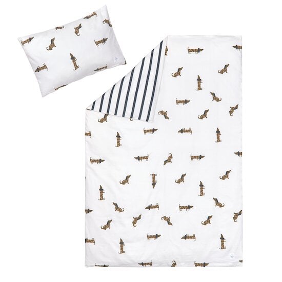  Housse de couette + taie d'oreiller en coton bio Bleu beige 100 x 140 cm de Lässig code EAN 01182734 