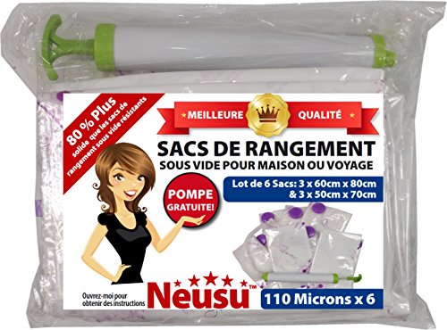 Lot de 6 sacs de rangement sous vide avec pompe...