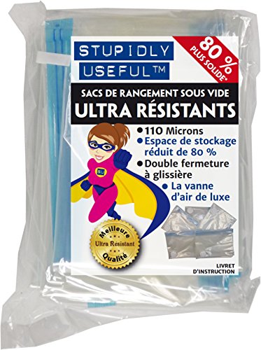 Stupidly Useful « Stupidly Useful » Sacs de Rangement Sous Vide - Platine 110microns - Format Economique Lot de 10 Sacs - Taille Moyenne 70cm x 50cm code EAN 0153904581769 