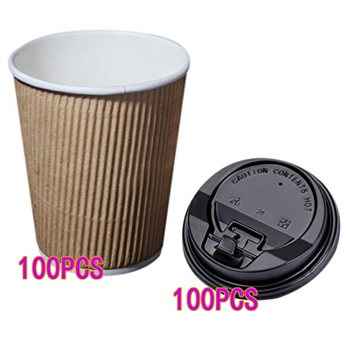 Haoun haoun 100 tasses à café jetables Papier Kraft à + 100 8 cm couvercle dôme Interrupteur code EAN 0190550175645 