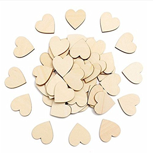 50pcs embellissement forme de coeur en bois pou...