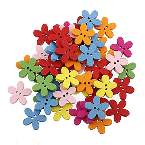 100pcs colorée fleur flatback bois boutons cout...