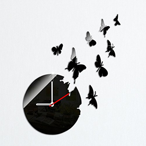 Papillon noir 3d horloge amovible bricolage mir...