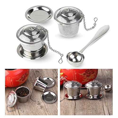 OUNONA Boule à thé infuseur à thé tea infuser acier inoxydable ( 2 unités ) avec tea scoop et cuvettes 0190657589932 (0190657589932)