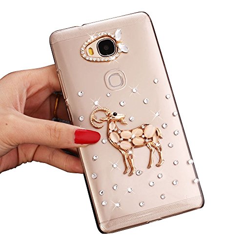Sunroyal Coque Huawei Ascend G8, Sunroyal® Transparente Bling 3D Luxe Diamant Strass Etui Housse Ultra Slim Hard PC Plastique Case Cover Clear Portable Protection pour Huawei Ascend G8 / Huawei Ascend G7 Plus - Cerf code EAN 0190875038090 