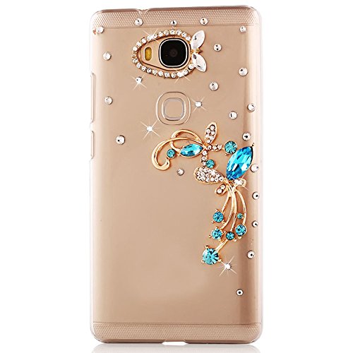 Sunroyal Coque Huawei Ascend G8, Sunroyal® Transparente Bling 3D Luxe Diamant Strass Etui Housse Ultra Slim Hard PC Plastique Case Cover Clear Portable Protection pour Huawei Ascend G8 / Huawei Ascend G7 Plus - Bleu Papillon code EAN 0190875038151 