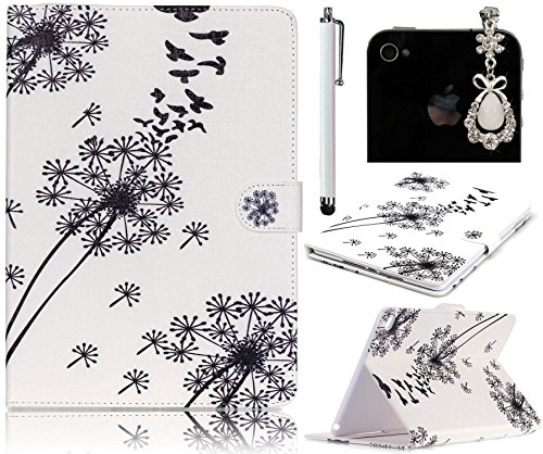 Sunroyal Etui iPad Air 2, Sunroyal® Coque Housse Slim-Fit Flip Portefeuille Tablet Case Cover PU Cuir Motif Pissenlit Oiseau de Protection avec Support pour Tablette Apple iPad Air 2 (iPad 6) code EAN 0190875048198 