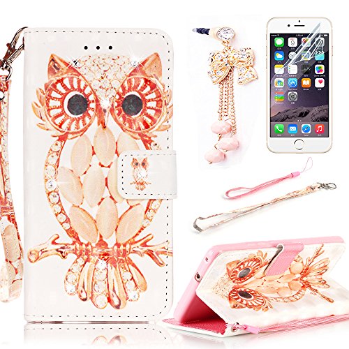 Sunroyal Coque pour LG LS 775, Sunroyal® 3D Bling Portefeuille Dragonne Etui Housse en Premium PU Cuir Livre Stand Case Cover Swag Téléphone Portable de Protection Bumper Rabat Flip Shell Coquille Motif Hibou Owl pour LG LS 775 / LG G Stylo 2 code EAN 0190875059507 