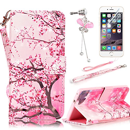 Sunroyal Coque pour LG LS 775, Sunroyal® 3D Bling Portefeuille Dragonne Etui Housse en Premium PU Cuir Livre Stand Case Cover Swag Téléphone Portable de Protection Bumper Rabat Flip Shell Coquille Motif Plum Fleur pour LG LS 775 / LG G Stylo 2 code EAN 0190875059514 
