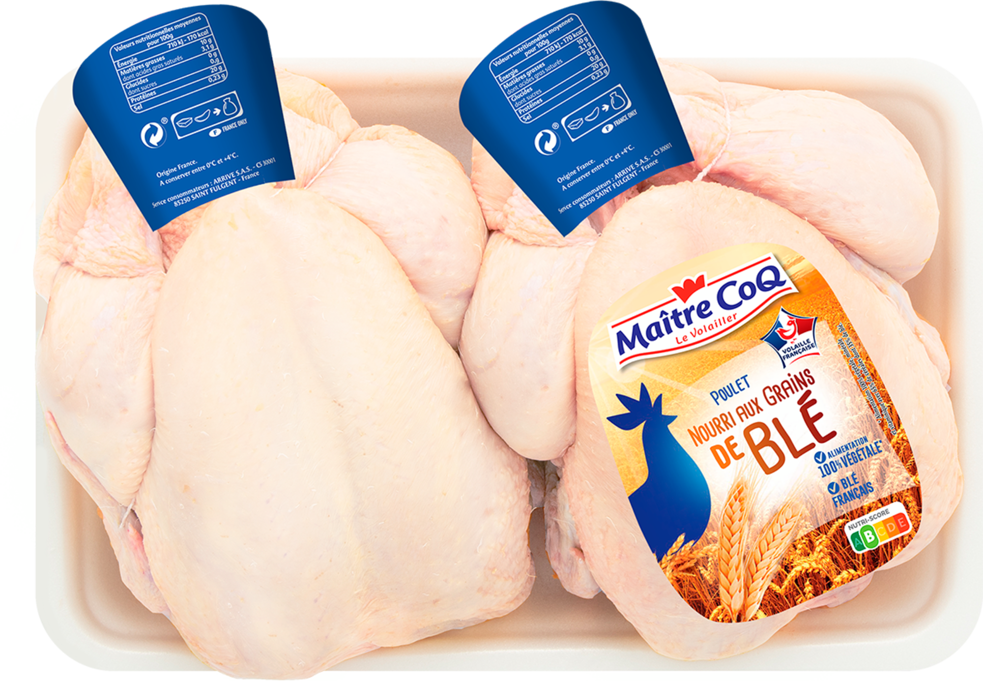 2 Poulets blancs nourris aux grains de blé