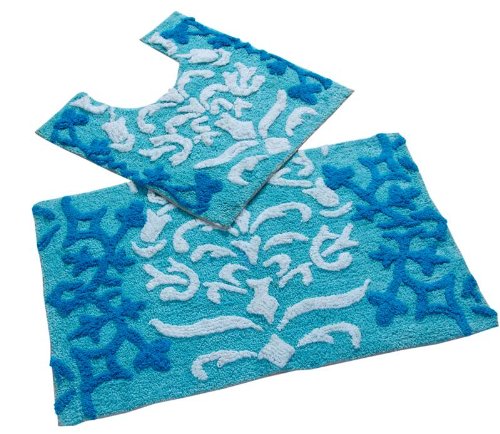 Tapis de bain 50 x 80 cm coton damassé antidéra...
