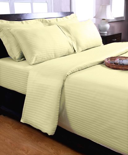 Drap plat crème de luxe avec rayures effet sati...