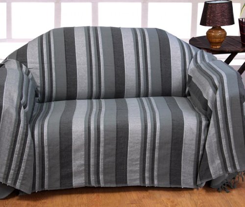 Jeté de lit/jeté de canapé gris à rayures de 26...