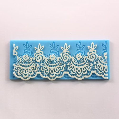 FUNSHOWCASE Moule silicone Rose dentelle festonnée baisse dentelle rectangulaire, decor de gateau, décorations en chocolat, Gâteau, pâte à sucre, pâte d'amande, Fondant Pâtisserie Déco Gâteau code EAN 0519481528144 