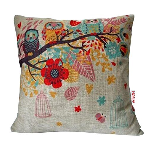 Pillow Cases HOSL Cotton Linen Square Decorative Throw Pillow Case Cushion Cover Owls with Birdcage 18 "X18 " code EAN 0519582243311 