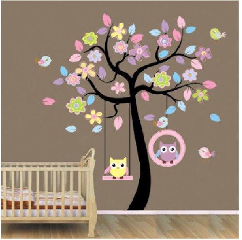 Komos Chambre stickers muraux mur de l'usine des autocollants de Blansdi rose bleu arbre de hibou balancer le commerce des enfants 0519939533959 (0519939533959)