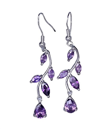 - boucles d'oreilles pendantes feuille améthyst...