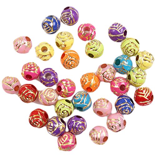 6mm 500pcs Breloques Sculpté Or Tour Balle Acry...