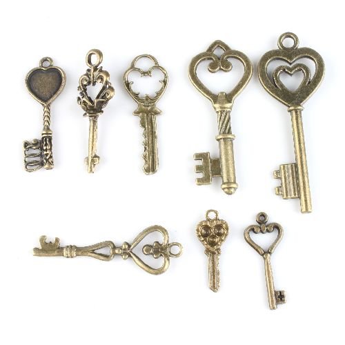 40x Breloques/Charms Assorti Coeur Clef Antique...