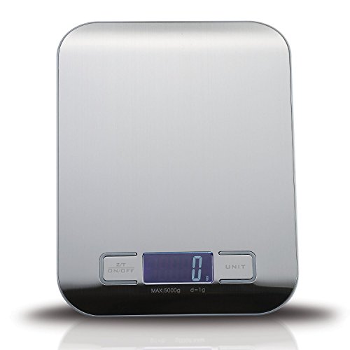 Bontec Balance de cuisine numérique balance alimentaire et de cuisine numérique multifonctions avec une plate-forme en acier inoxydable, un grand écran lcd et six modes de pesage, 5 kg/11 lb x 1 g/0.1 oz 0600380351510 (0600380351510)
