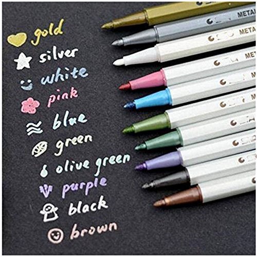 WannaBi Lot de 10 Couleurs Stylo Marqueur Métallique métalliques Marqueurs pour Album Photo Card DIY Making (multicolore) code EAN 0600682955300 