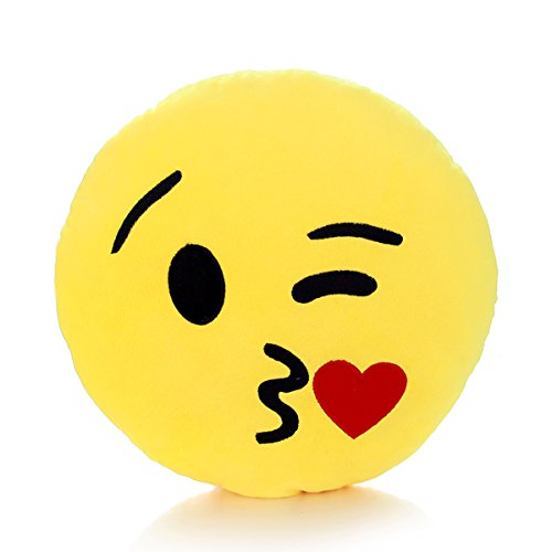 Jaune coussin decoratif de emoji de court peluc...