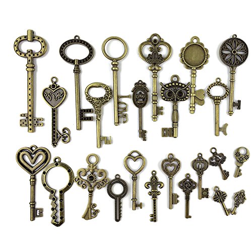 Makhry Fabrication de bijoux 24pcs charms clés craft skeleton key décoratif pour la promotion de mariage anniversaire, graduation de noël chasse au trésor (24pcs) code EAN 0600748315017 