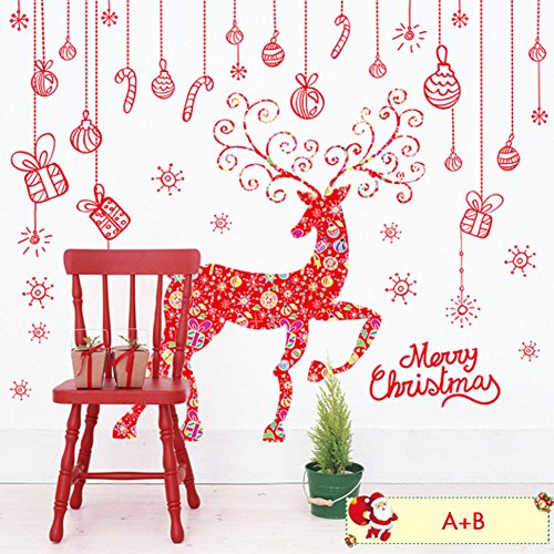 Stickers muraux girafe rouge de noël murale sti...