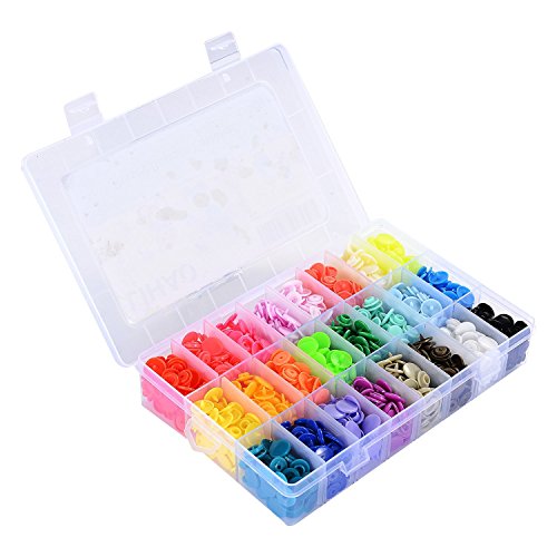 LIHAO Bouton Pressions, LIHAO 360pcs 24 couleurs Pressions Plastiques T5 12mm, avec Rangement de Boîte code EAN 0601279596845 