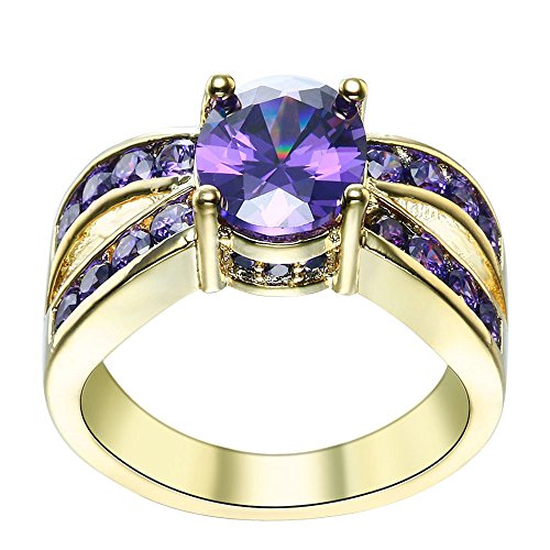Femme bague solitaire améthyste cristal plaqué or bijou elégante 9 0601783498512 Toyobuy